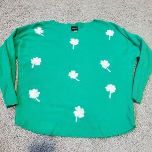 Aaeda Green Stretchy Shamrock Lightweight Sweater Size Small